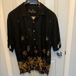 Tommy Bahama Men's Black and Gold Floral Shirt